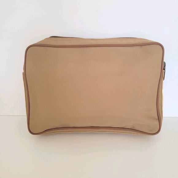 Lancel Paris Vintage Zip Pouch Handbag Nylon Leather Beige Designer Guality - Picture 2 of 9